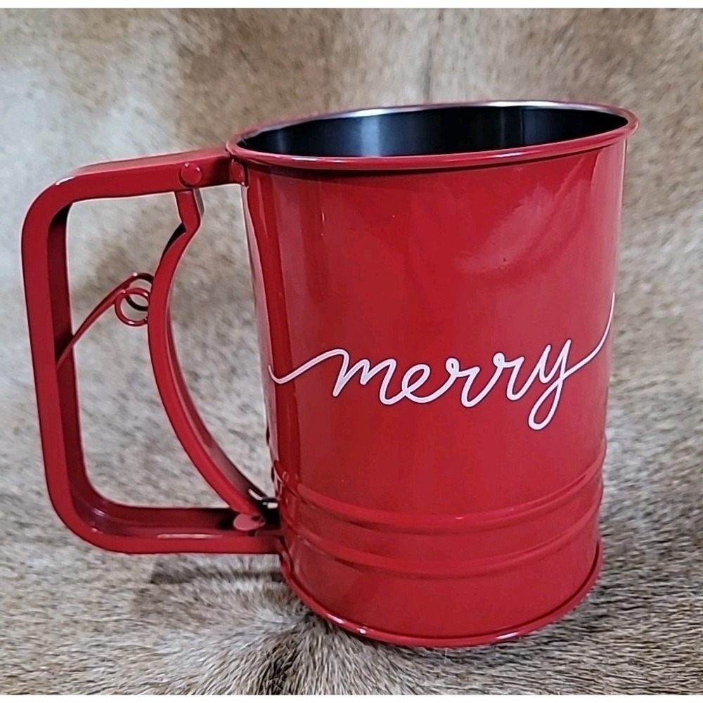Red Christmas Flour Sifter‎ Squeeze Handle Manual Kitchen Baking Happy Holidays